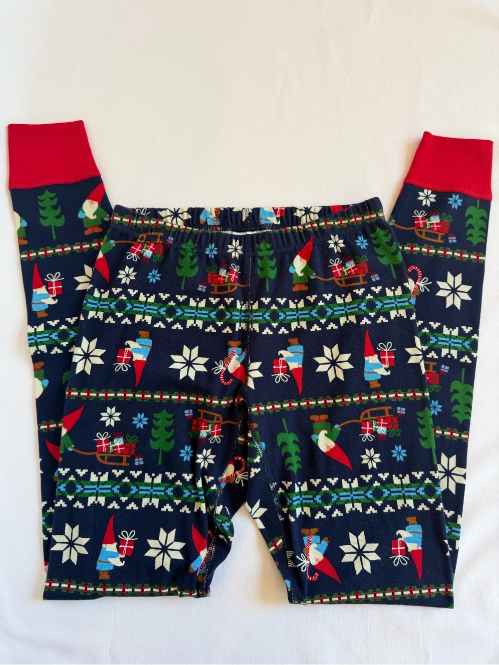 Hanna Andersson Navy Blue Holiday Elf Print Pajama Pants with Red Cuffs